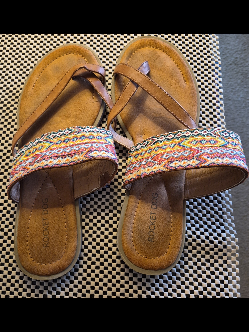 Rocket Dog Brown Sandals with Multicolor Woven Strap